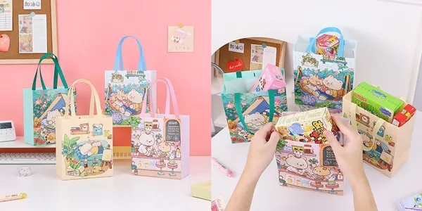 กระเป๋าผ้าลายการ์ตูนน่ารัก ถุงช้อปปิ้งเบา ๆ ใส่ของจุ อเนกประสงค์ทุกวัน