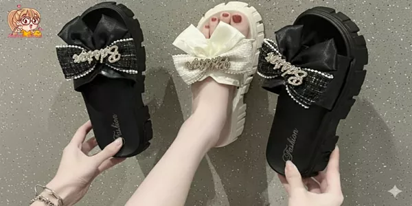รองเท้าแฟชั่นโบว์ T190 สไตล์เกาหลี รองเท้าแตะสุดชิคที่ทำให้ทุกวันสดใส
