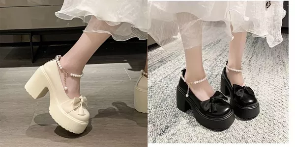 รองเท้าแมรี่แจน หัวกลม หนังนุ่ม พื้นยางกันลื่น ส้นหนาไม่เอียง ใส่แล้วขาเรียวยาว