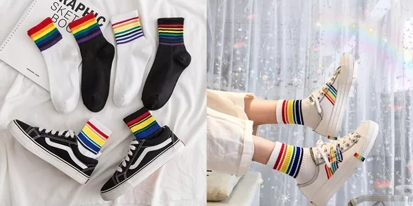 Rainbow Socks ถุงเท้าข้อกลางลายสายรุ้ง แฟชั่นสดใส ใส่สบายสุดๆ