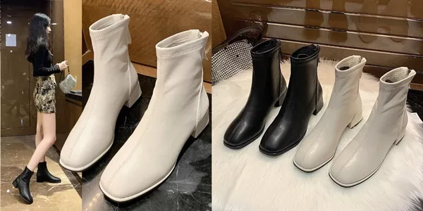 รองเท้าบูทมาร์ตินข้อสั้น ส้นหนา สีขาว สไตล์เกาหลี ใส่แล้วปังทุกฤดู ใบไม้ผลิ-ใบไม้ร่วง ขาสวยยาว เข้าได้ทุกชุด